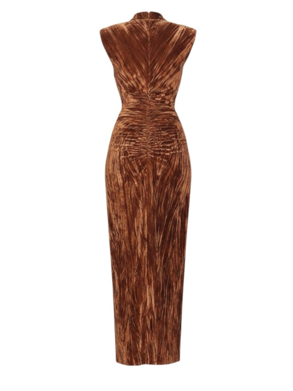 Ronny Kobo Hayley Plunge Neck Ruched Maxi Dress Caramel Velvet XS - Picture 2 of 7